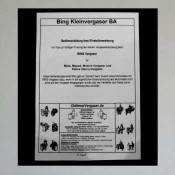 Bedienungsanleitung für Bing Vergaser für Mofa, Moped, Mockick, Kleinkraftrad