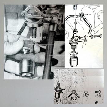 Everbest Becherhahn Benzinhahn: 2 Filter, mit seitl. drehbarem Abgang für 2x5mm Schlauch---Tankseitig M16x1 (zB BMW R75)