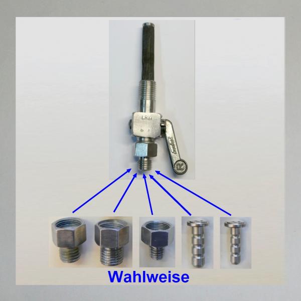 Everbest ("Würfelhahn") Benzinhahn mit Reserve und 2 Gewinden: Tankseitig M14x1,5 (Langgewinde)---Ablaufseitig: Nach Wahl