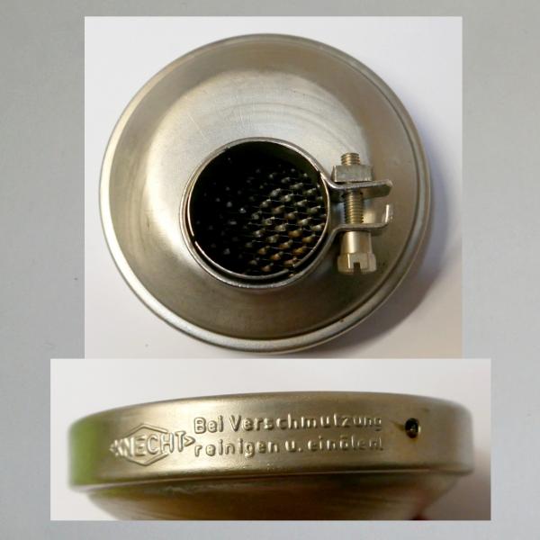 KNECHT Luftfilter offen, exzentrischer Anschluss: 40mm, Aussendurchmesser 112mm, original, 50er Jahre Ausführung---neu vernickelt---