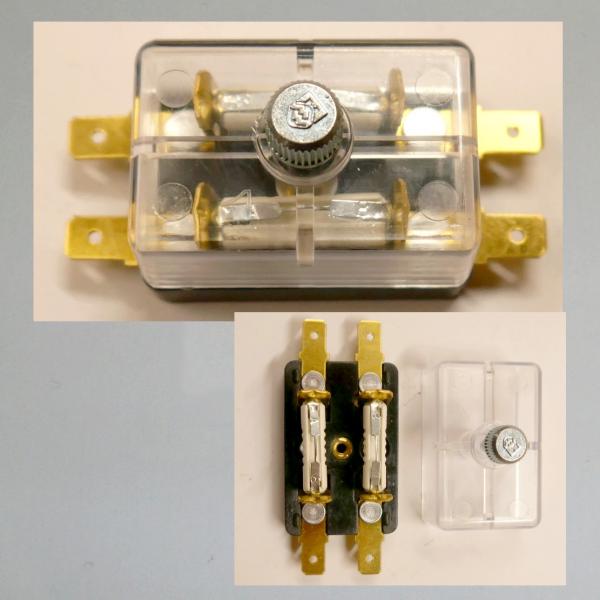 Sicherungsdose für 2 Sicherungen, Deckel transparent, Steckkontakte (Flachamp)