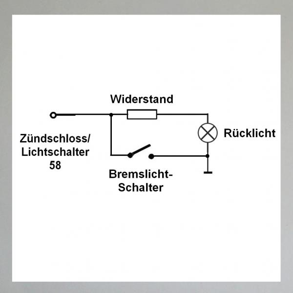 Kabelbaum-Ergänzung: Widerstand für Bremslicht mit Einfadenbirne---1,5Ohm (Fahrzeug mit Beiwagen)