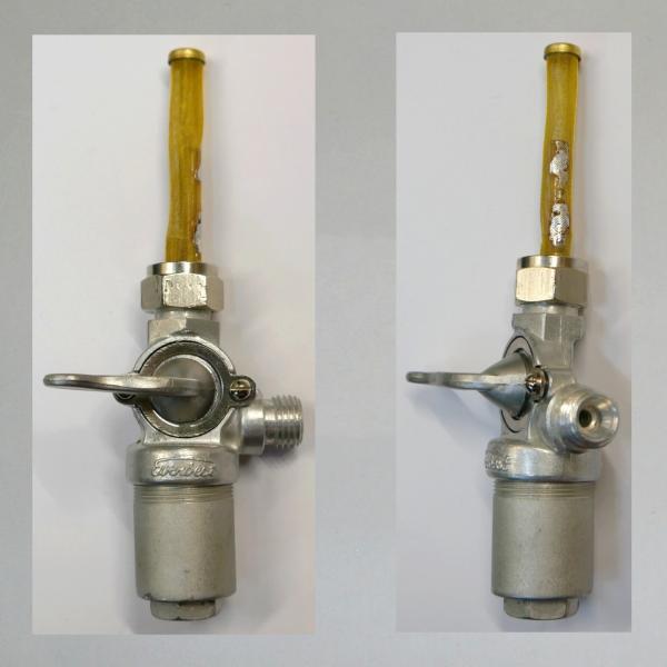 Everbest Becherhahn Benzinhahn: 2 Filter, Tankseitig M16x1, Ablaufgewinde M14x1,5 nach rechts (ähnlich Zündapp KS600)