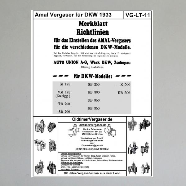 Bedienungsanleitung für AMAL Motorrad-Vergaser für DKW 1933