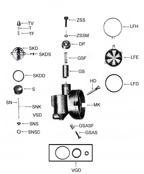 VS---Verschlussschraube unter der Schwimmerkammer für Sachs 74 (Späte Ausf.), Sachs 98, Sachs 150 Vergaser