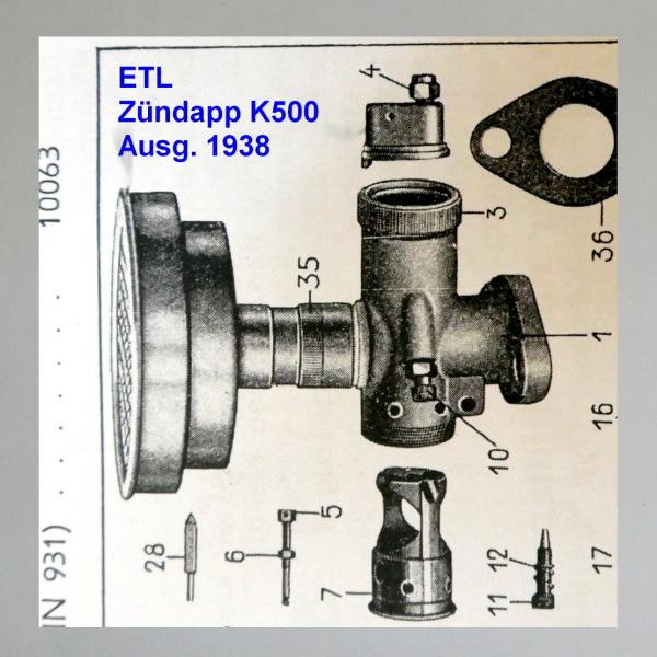 Zündapp K500 Luftfilter, mit Gewinde-Anschluss M28x1, passend für den originalen K500 Amalvergaser